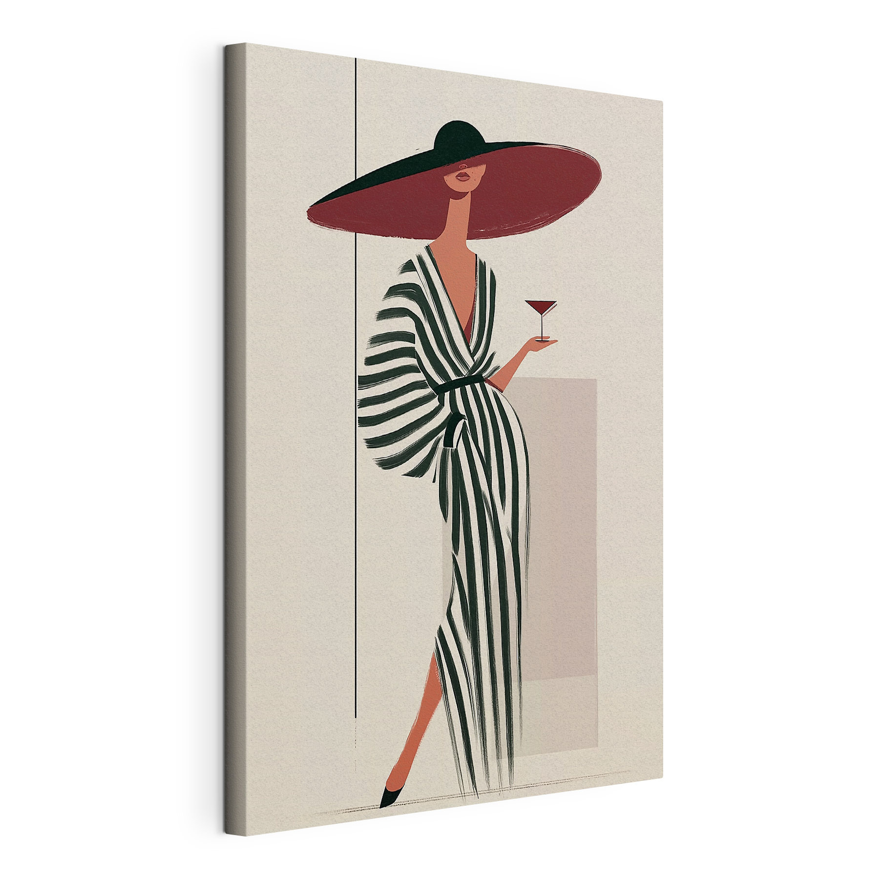 Woman in a striped dress holding a glass of wine Woman in a striped dress holding a glass of wine