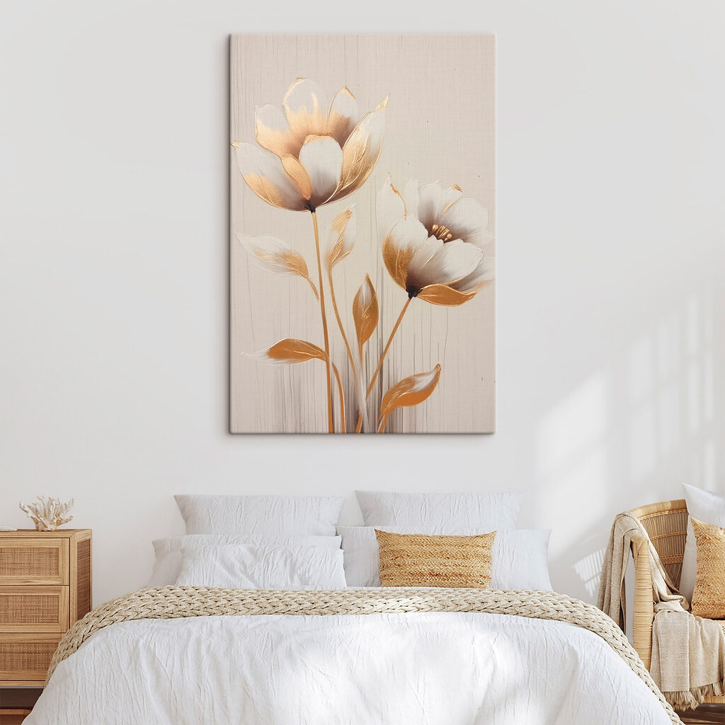 Painting of flowers on a white surface Painting of flowers on a white surface