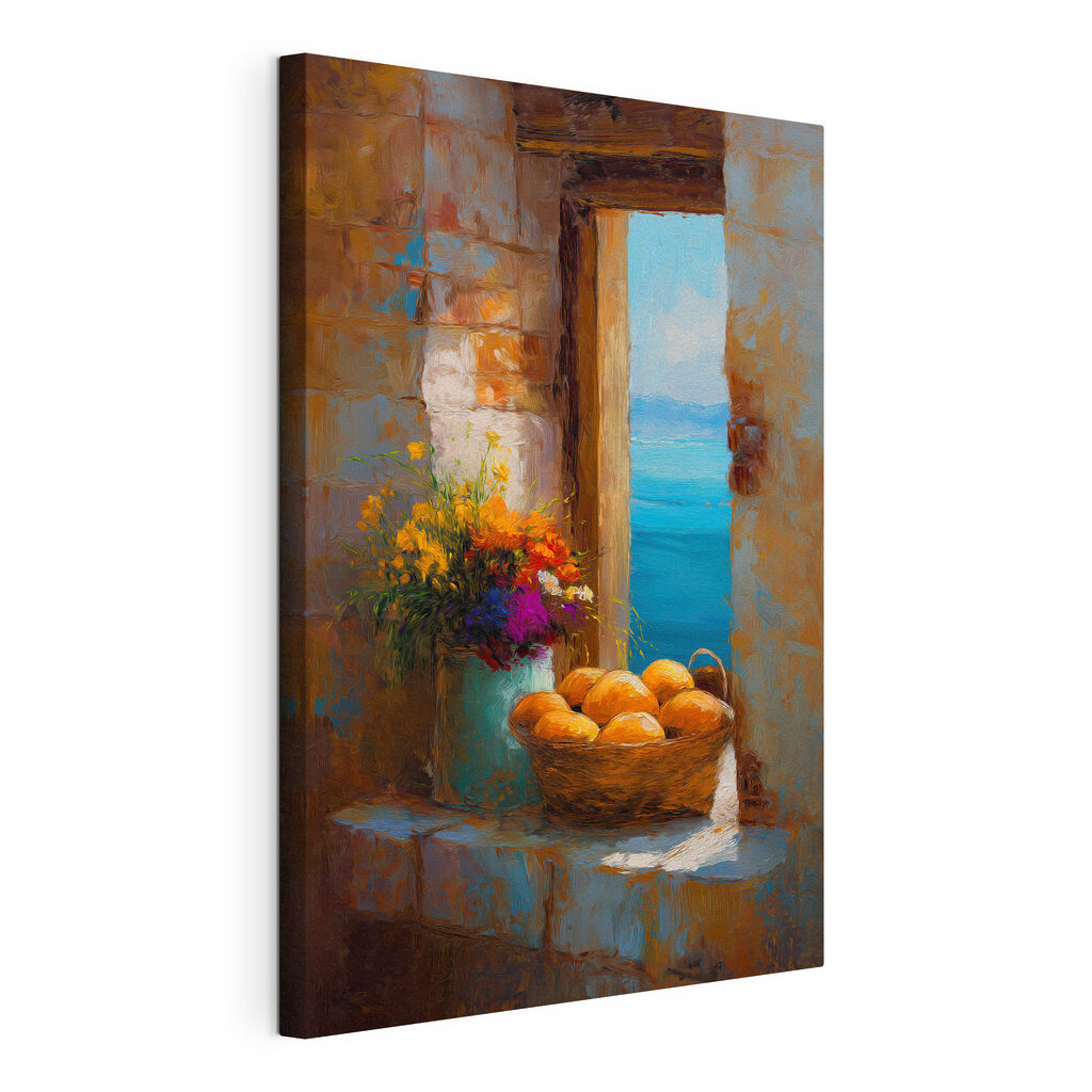 Basket of flowers and a vase of bread