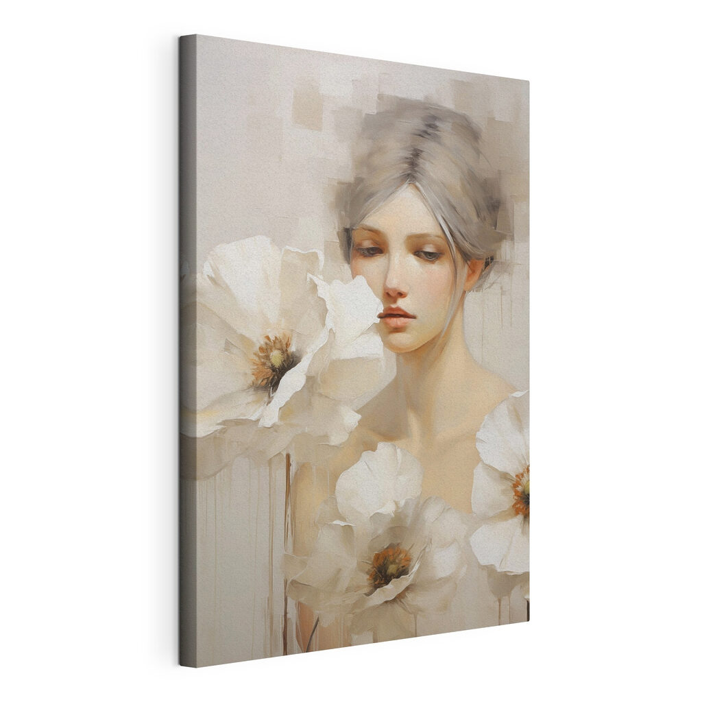 Painting of a woman with white flowers Painting of a woman with white flowers