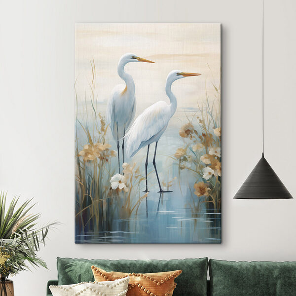 Painting of birds standing in water