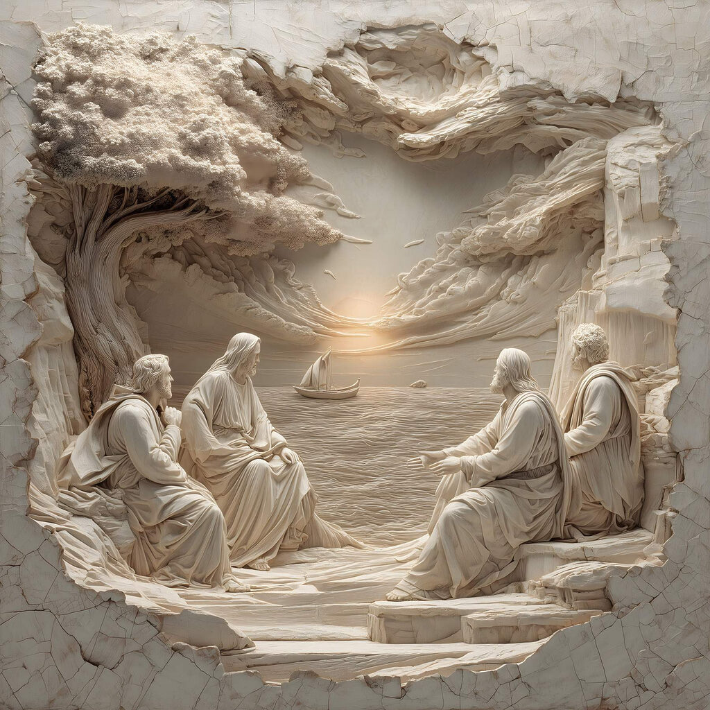 Sculpture of people sitting on a bench