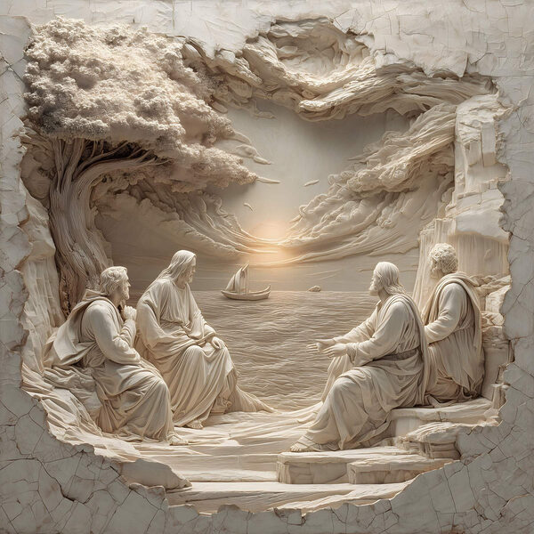 Sculpture of people sitting on a bench