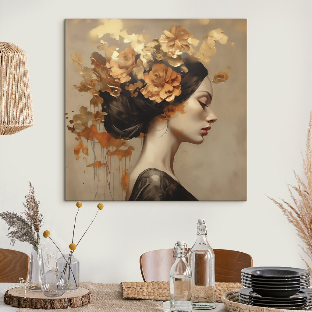 Painting of a woman with flowers in her hair Painting of a woman with flowers in her hair