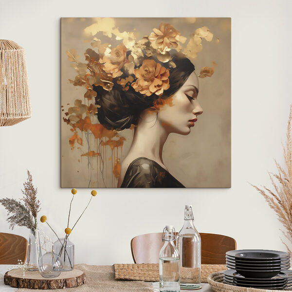 Painting of a woman with flowers in her hair Painting of a woman with flowers in her hair