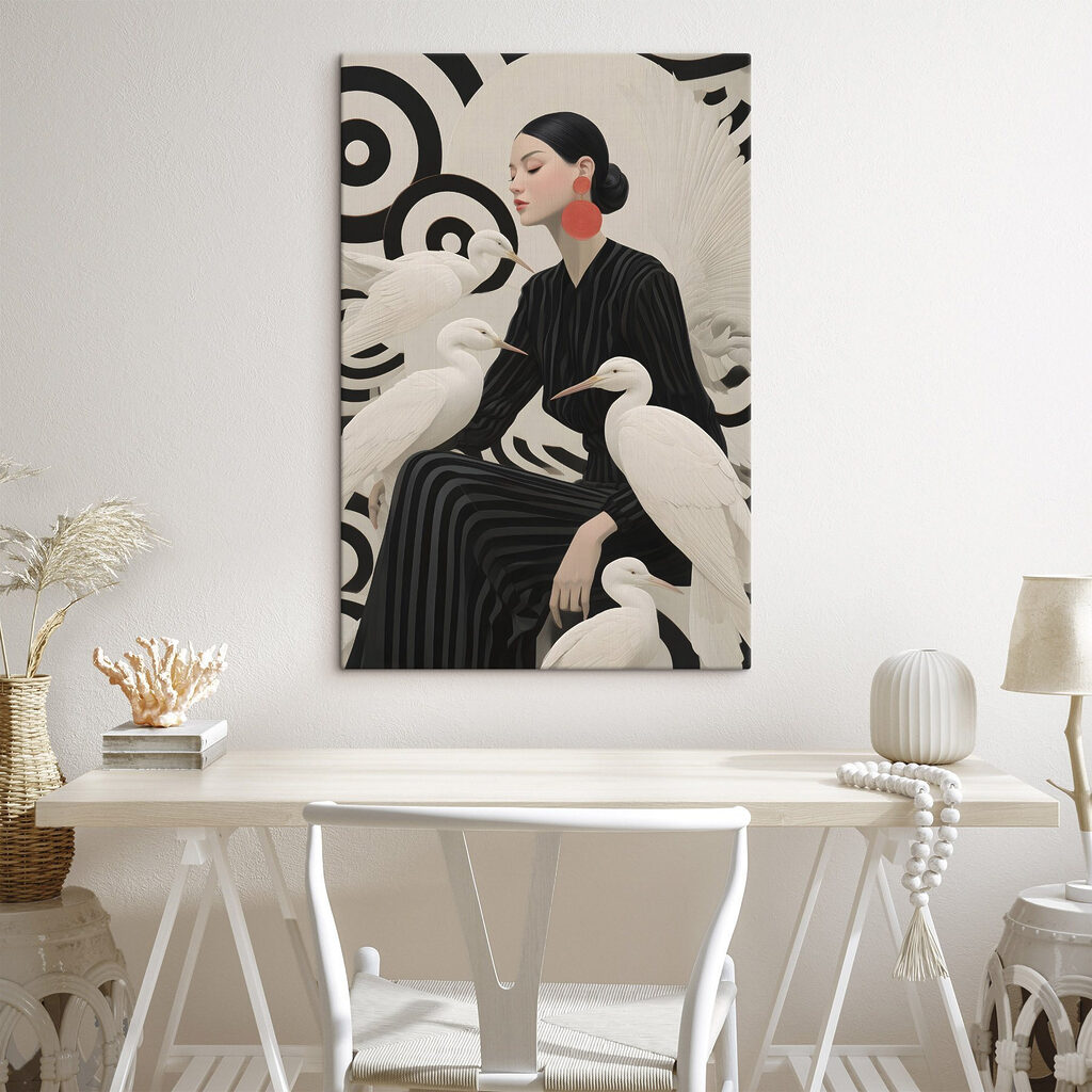 Woman sitting with white birds Woman sitting with white birds
