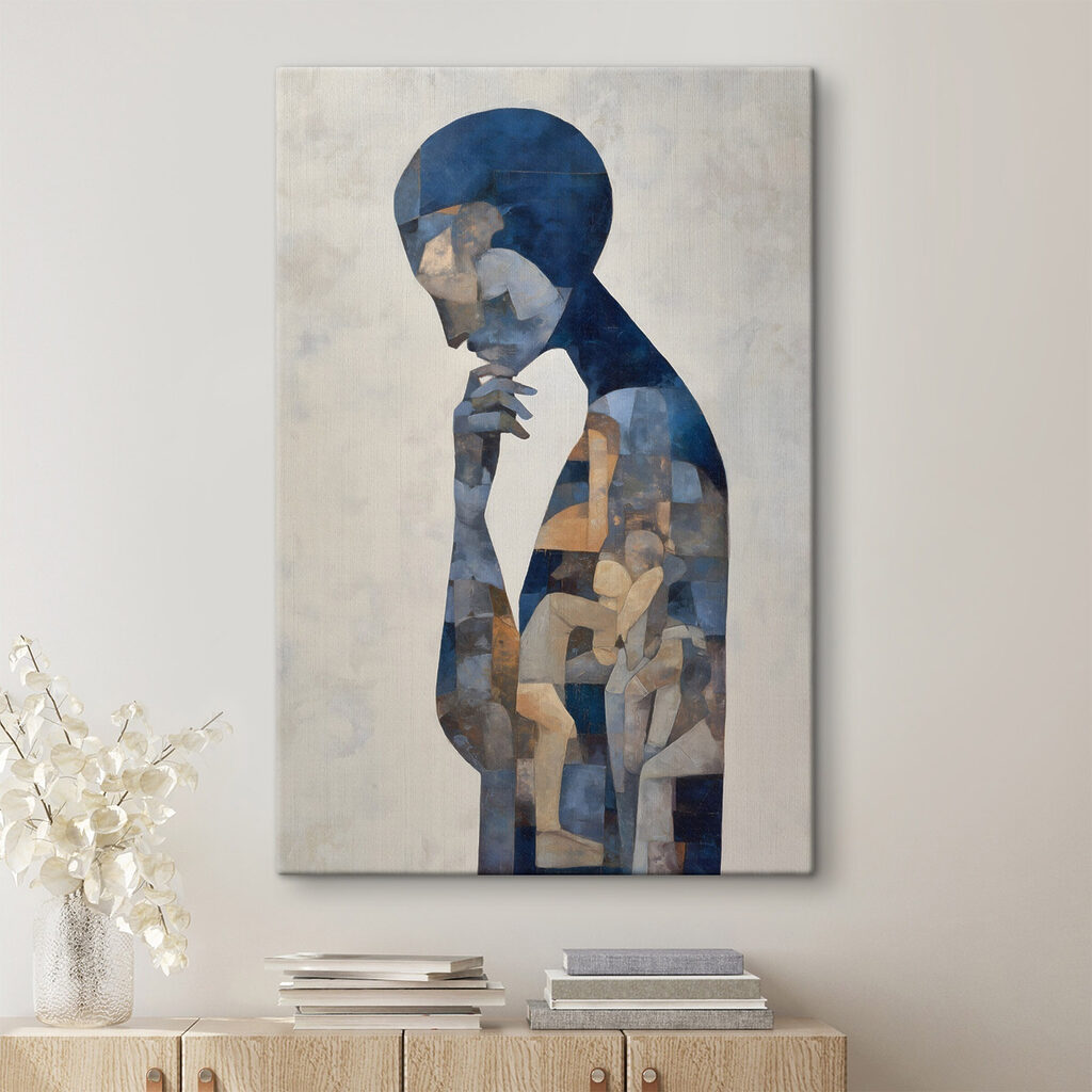 Painting of a woman with a blue head