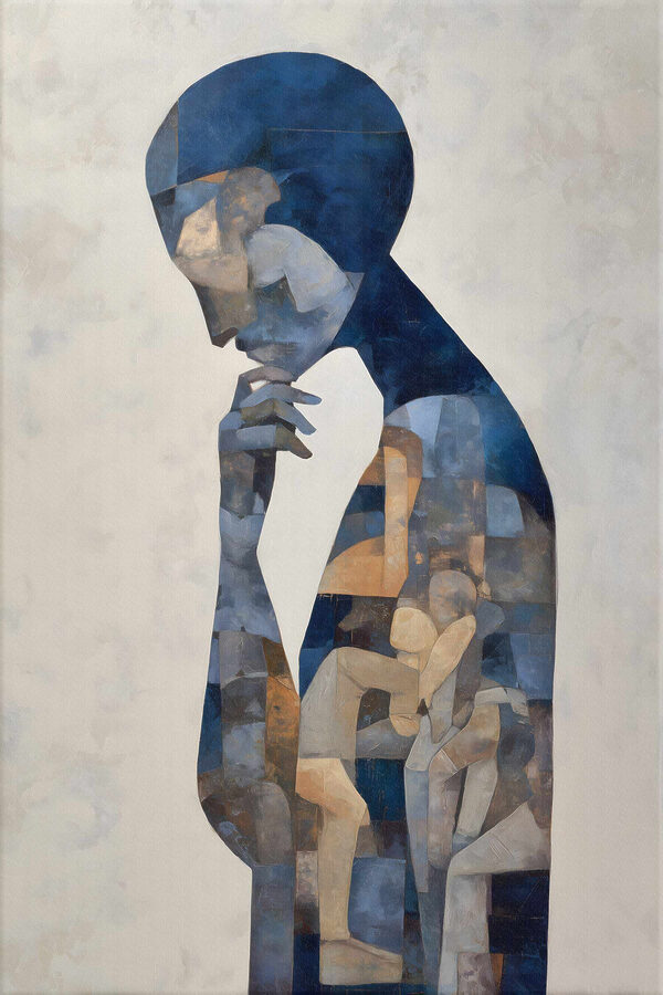Painting of a woman with a blue head