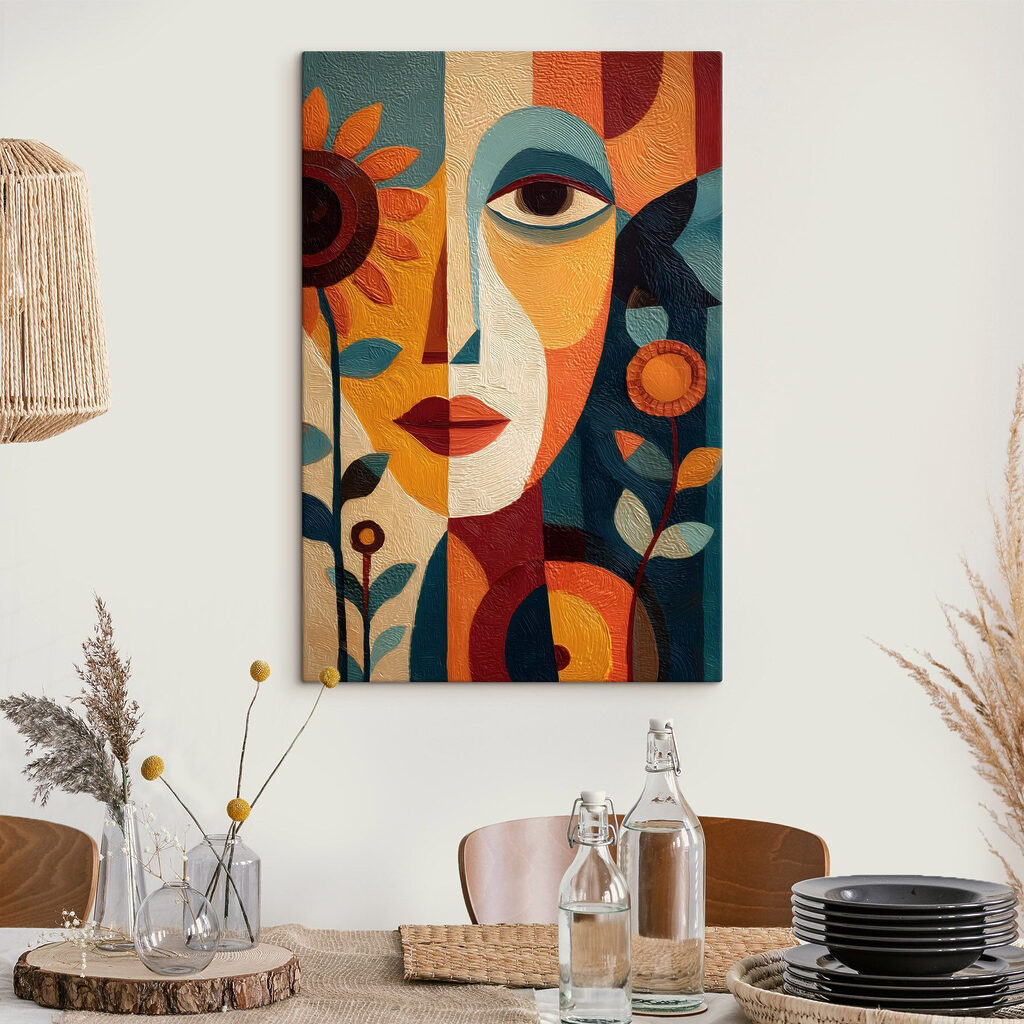 Painting of a woman's face and flowers