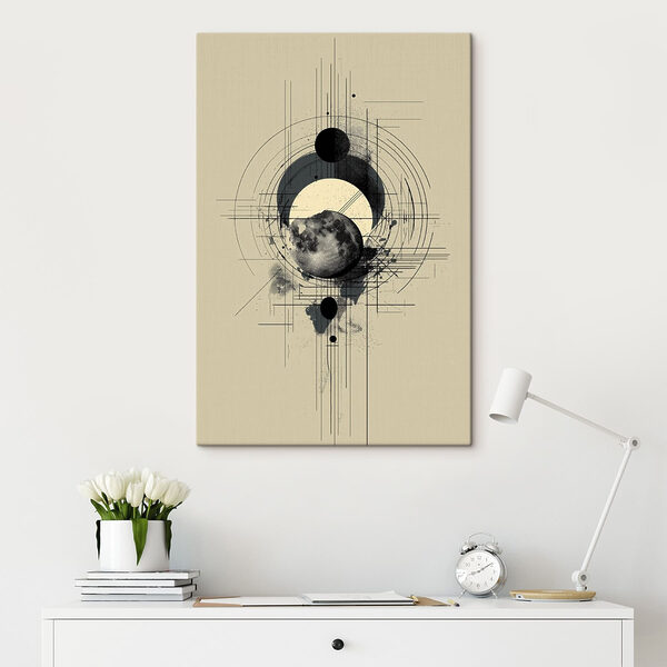 Canvas Schilderijen Black and white drawing of a moon and circles (Artikelnummer: s49332)