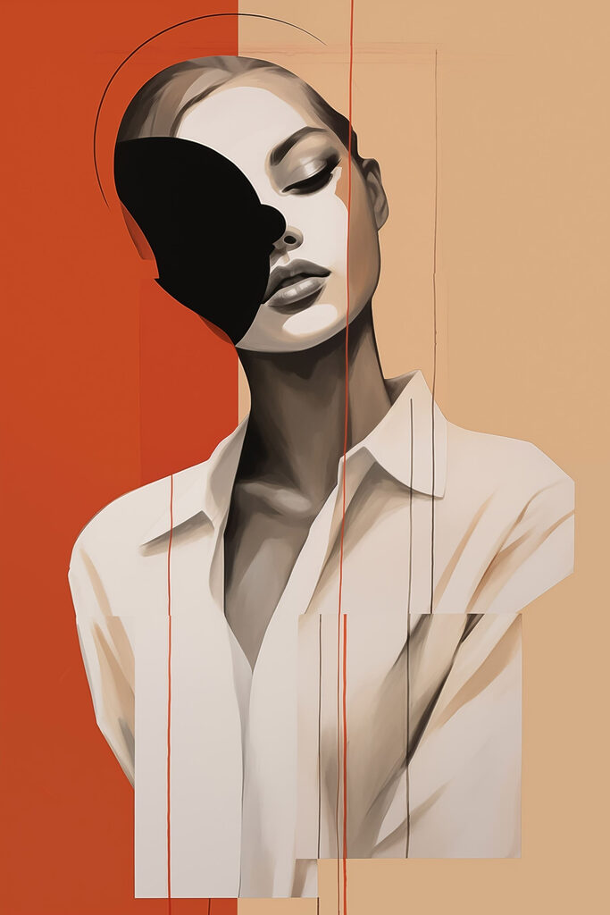 Woman with half face and half face