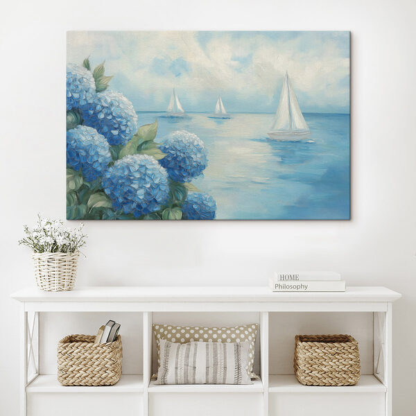 Canvas Schilderijen Canvas Schilderijen Schilderij van bloemen en zeilboten in het water (Artikelnummer: s49276)