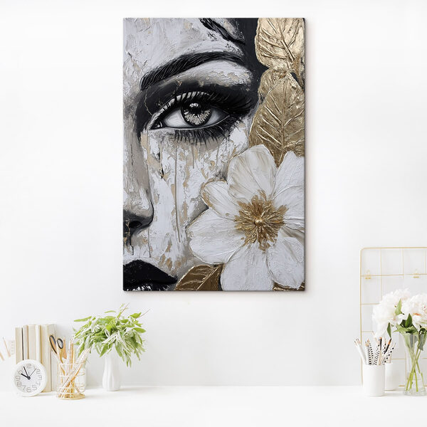 Canvas Schilderijen Canvas Schilderijen - Opvallend portret met bloemendetail (Artikelnummer: s49273)