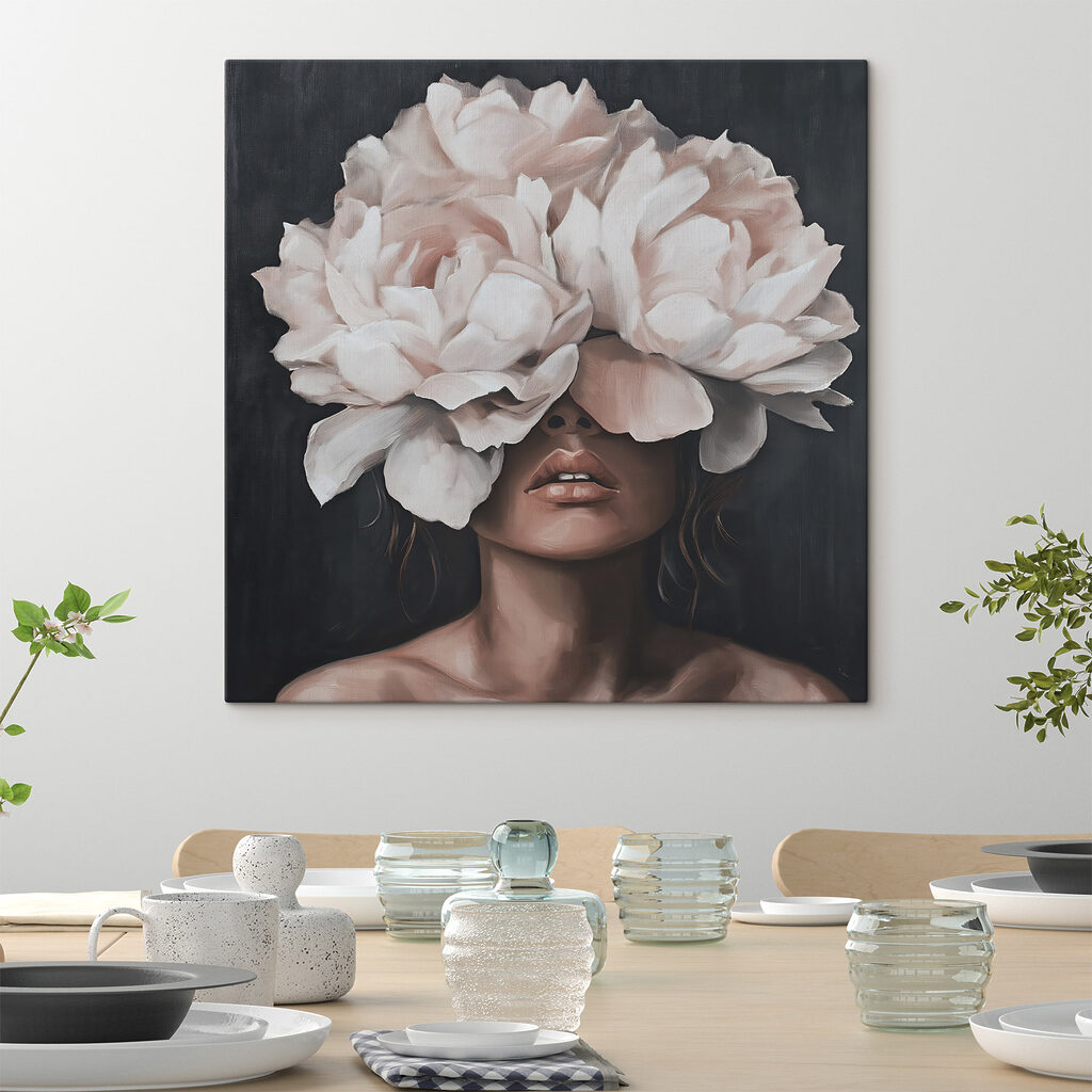 Painting of a woman with flowers on her head Painting of a woman with flowers on her head
