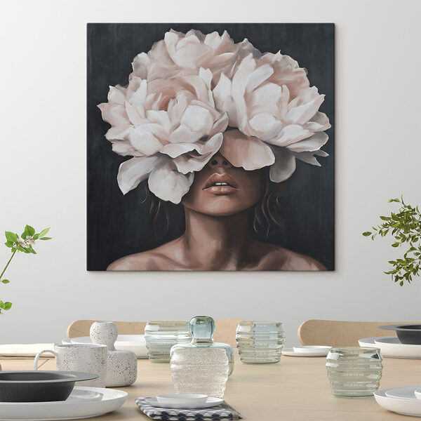 Painting of a woman with flowers on her head Painting of a woman with flowers on her head
