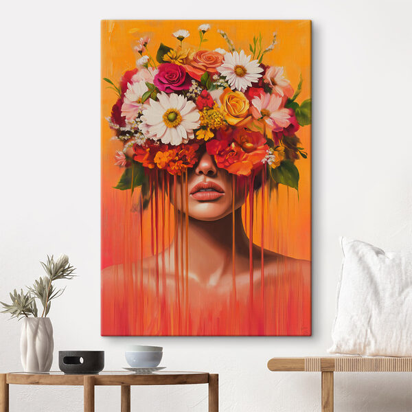 Schilderij van een vrouw met bloemen op haar hoofd Canvas Schilderijen Schilderij van een vrouw met bloemen op haar hoofd