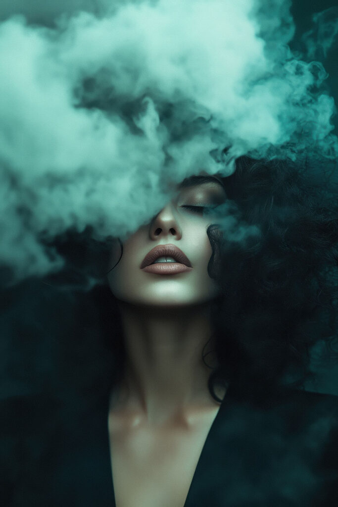 Woman with smoke coming out of her face Woman with smoke coming out of her face