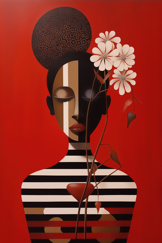 Painting of a woman with flowers
