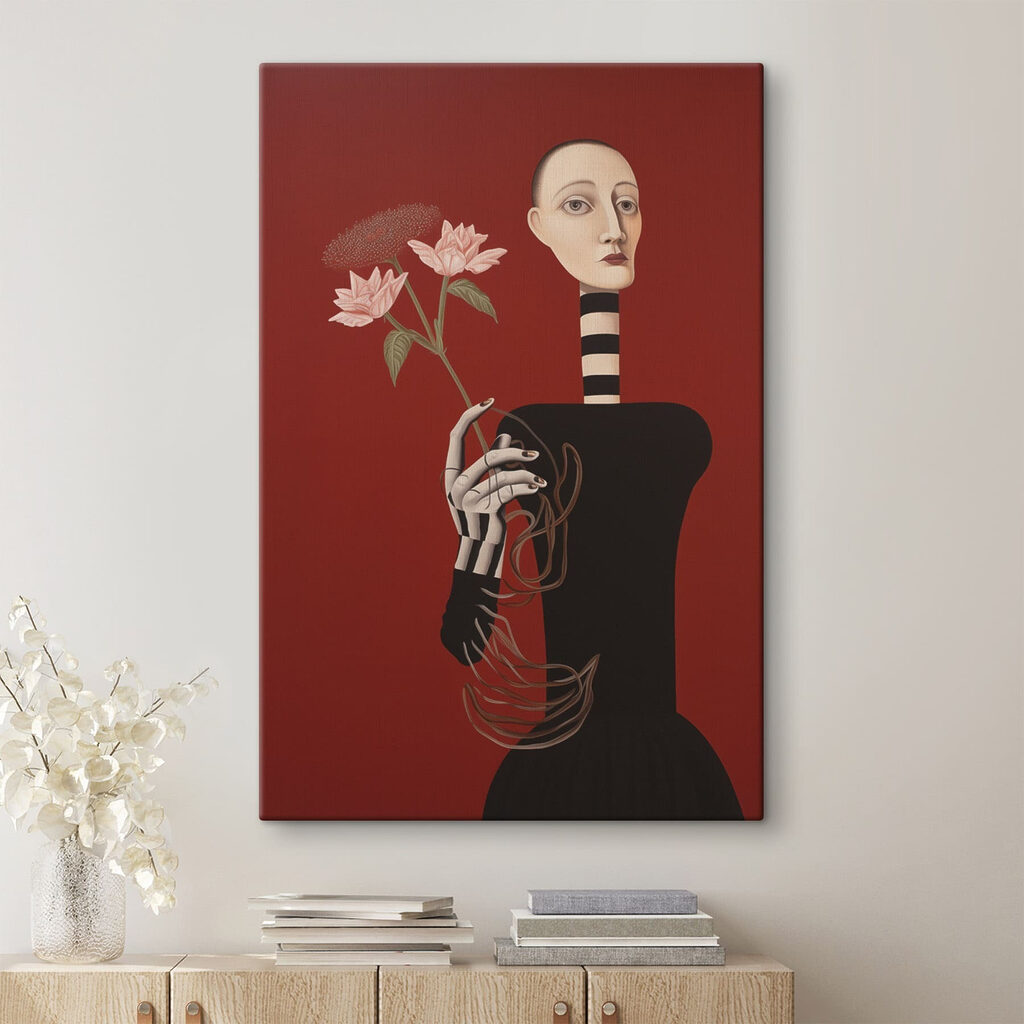 Painting of a woman holding flowers Painting of a woman holding flowers