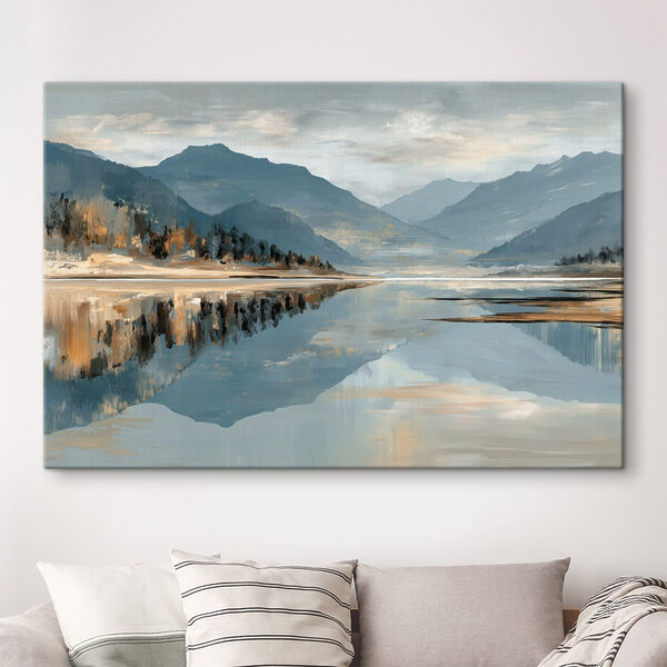 Lake with mountains in the background