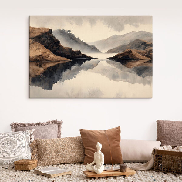 Canvas Schilderijen Water met bergen en mist (Artikelnummer: s49186) Canvas Schilderijen Canvas Schilderijen Water met bergen en mist (Artikelnummer: s49186)