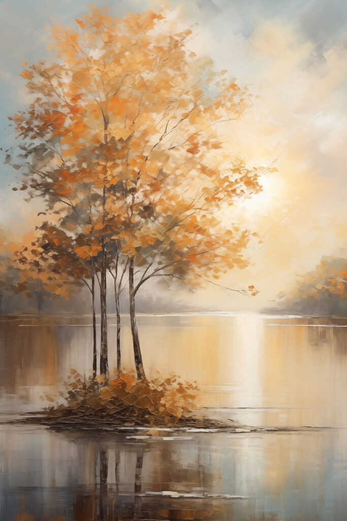 Painting of trees in a lake Painting of trees in a lake