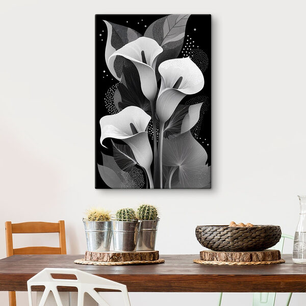 Canvas Schilderijen Canvas Schilderijen Elegante bloemenillustratie op een zwarte achtergrond (Artikelnummer: s49087)