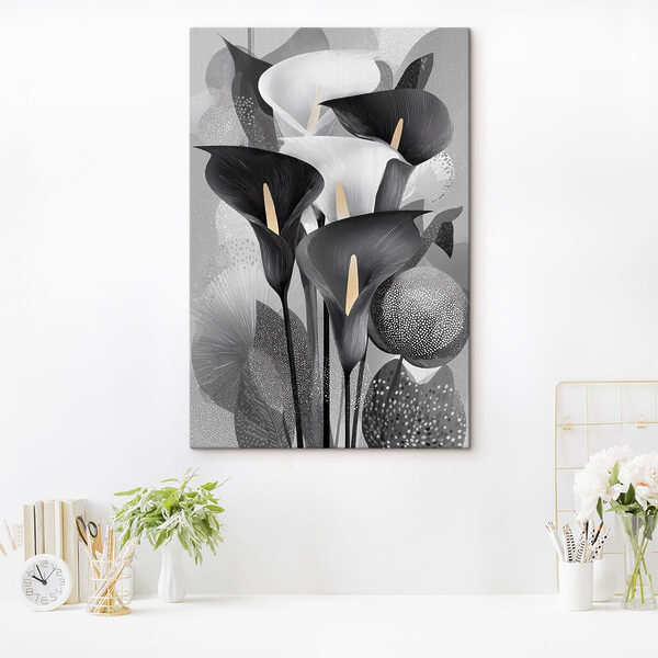Canvas Schilderijen Groep zwart-witte bloemen