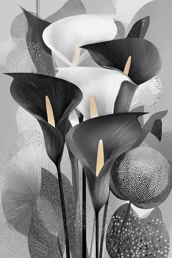 Group of black and white flowers Group of black and white flowers