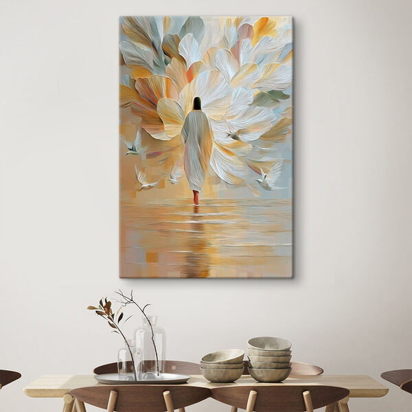 Person walking in the water with birds flying around Person walking in the water with birds flying around