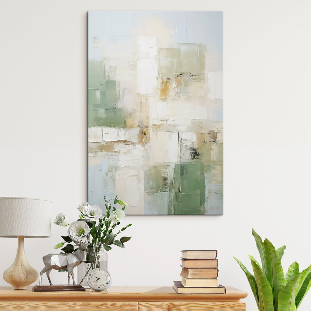 Painting of white and green squares