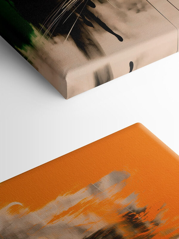 Painting of a green orange and black color