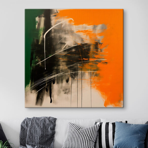 Painting of a green orange and black color