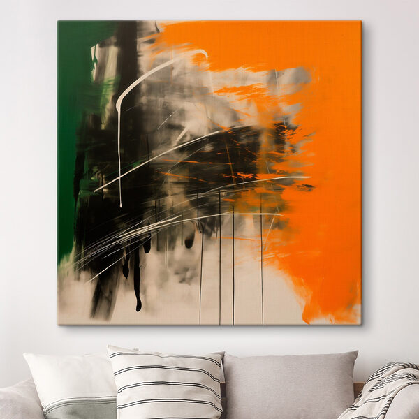 Painting of a green orange and black color