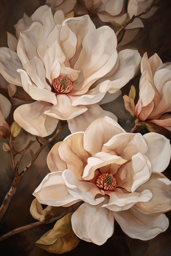 Painting of flowers on a branch
