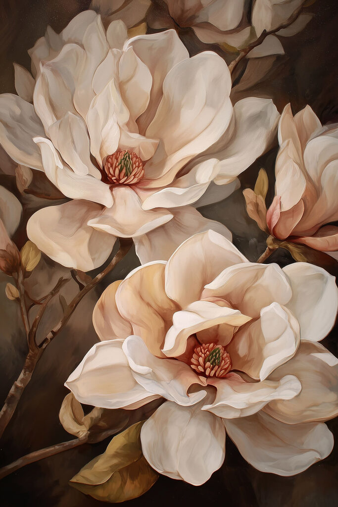 Painting of flowers on a branch