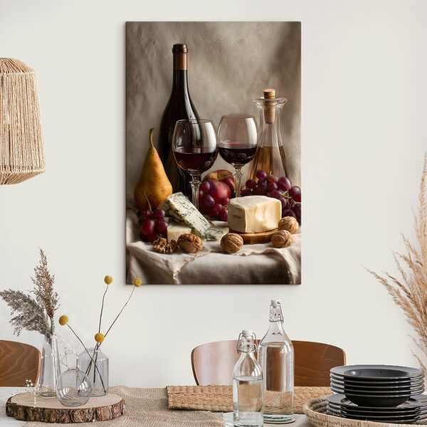 Wijnfles en wijnglazen Canvas Schilderijen Wijnfles en wijnglazen