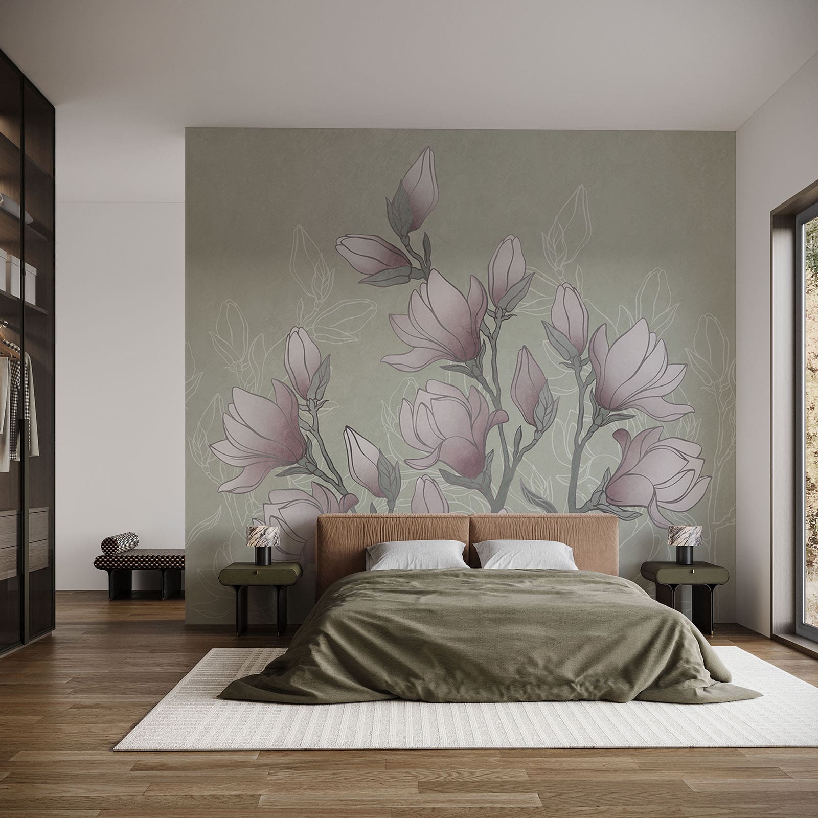 Tekening van bloemen aan een tak Tekening van bloemen aan een tak