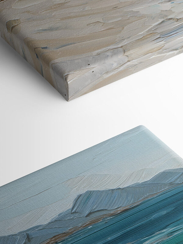 Painting of a beach with rocks and water Painting of a beach with rocks and water