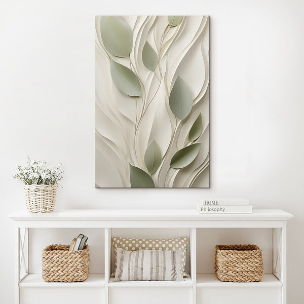 Canvas Schilderijen Witte en groene papieren uitsnede met blaadjes