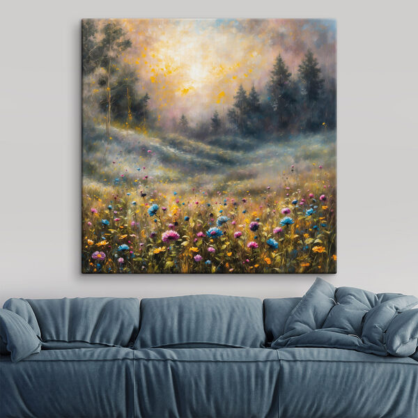 Schilderij van een bloemenveld Canvas Schilderijen Schilderij van een bloemenveld
