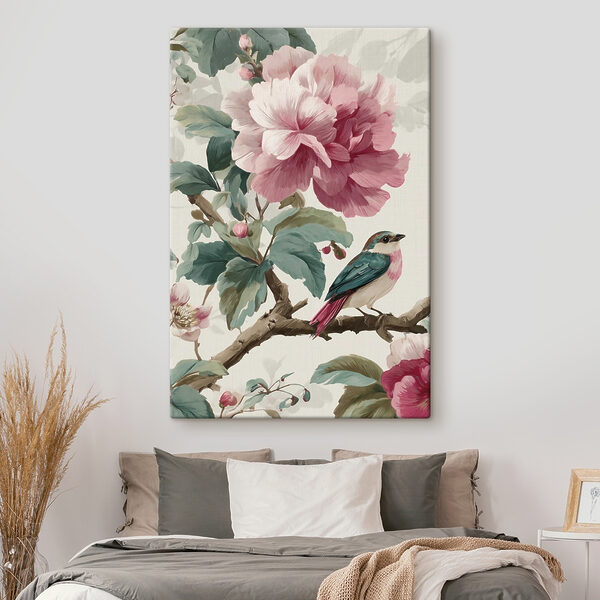 Canvas Schilderijen Vogel op een tak met bloemen (Artikelnummer: s48914) Canvas Schilderijen Canvas Schilderijen Vogel op een tak met bloemen (Artikelnummer: s48914)
