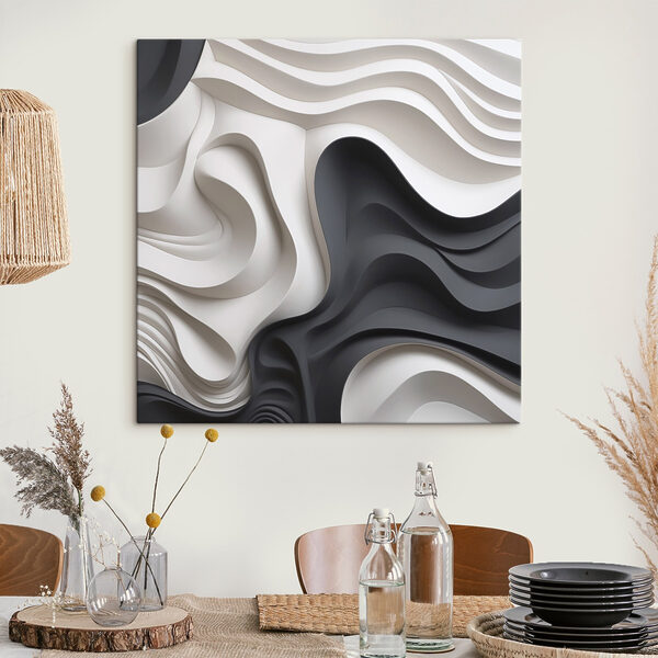 Canvas Schilderijen Zwart-witte golvende vormen