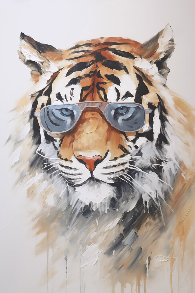 Painting of a tiger wearing sunglasses