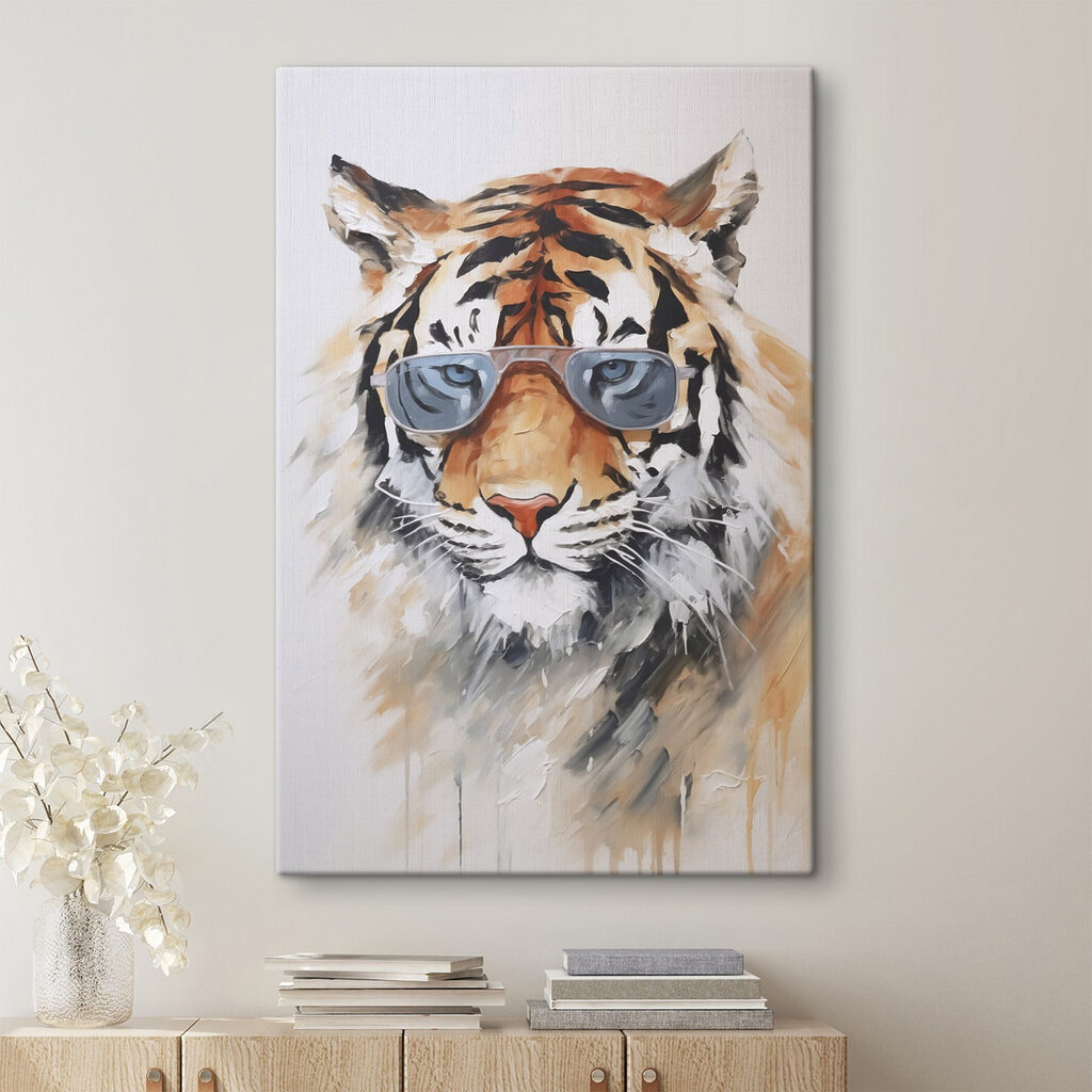 Painting of a tiger wearing sunglasses