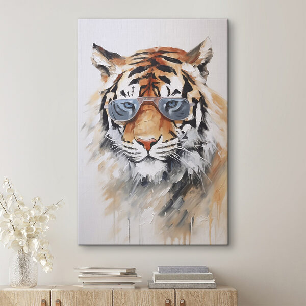 Painting of a tiger wearing sunglasses