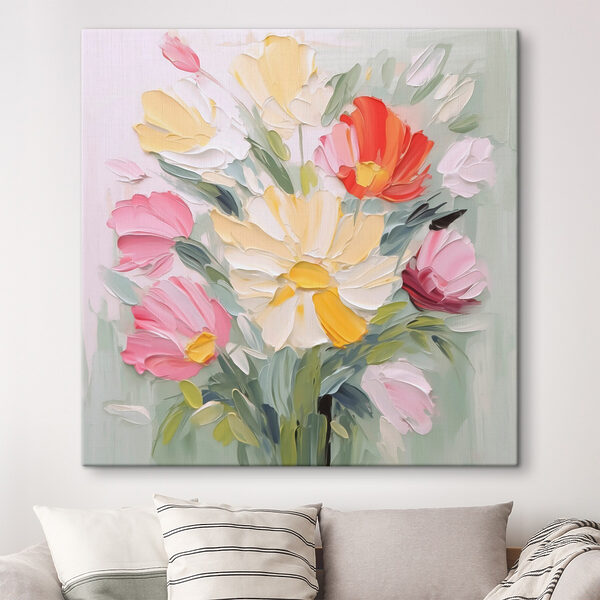 Painting of flowers on a white surface Painting of flowers on a white surface