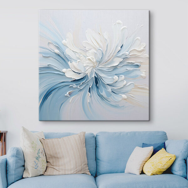 Canvas Schilderijen Witte en blauwe verfkrullen