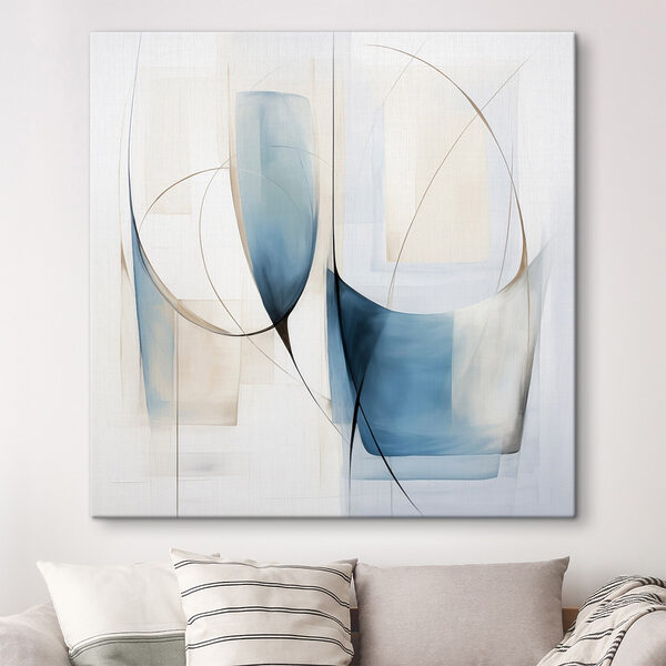 Painting of a couple of blue and white shapes Painting of a couple of blue and white shapes