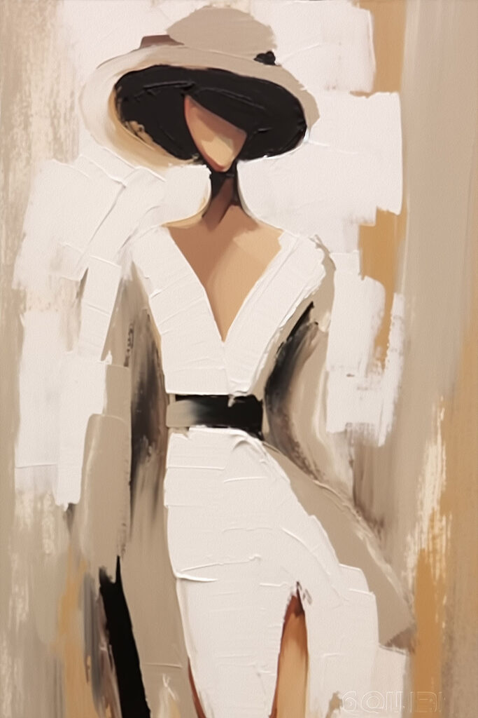 Painting of a woman in a white dress